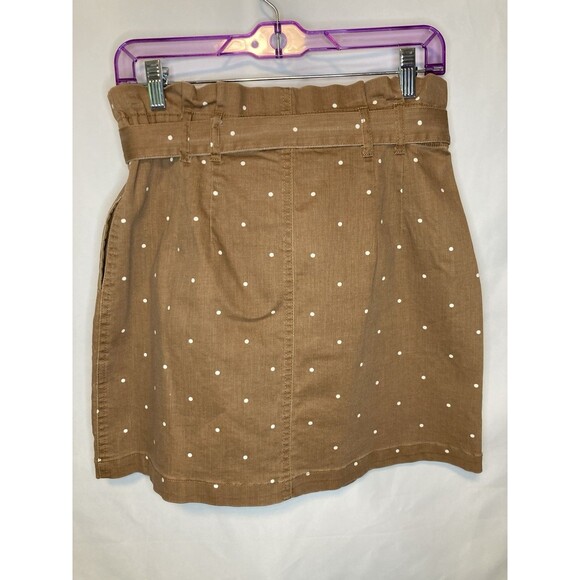 Blu Pepper Mini Skirt L Brown White Polka Dot High Waisted Belted Ruffle Waist - Picture 6 of 8